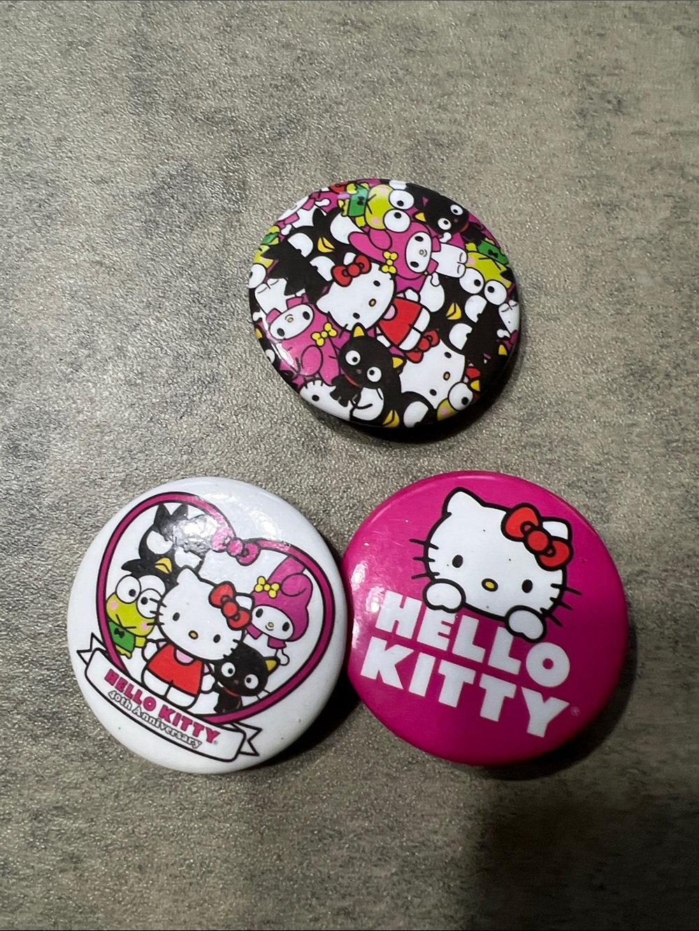 Hello Kitty Pink, White & Black Character Button Pin Trio - Sanrio